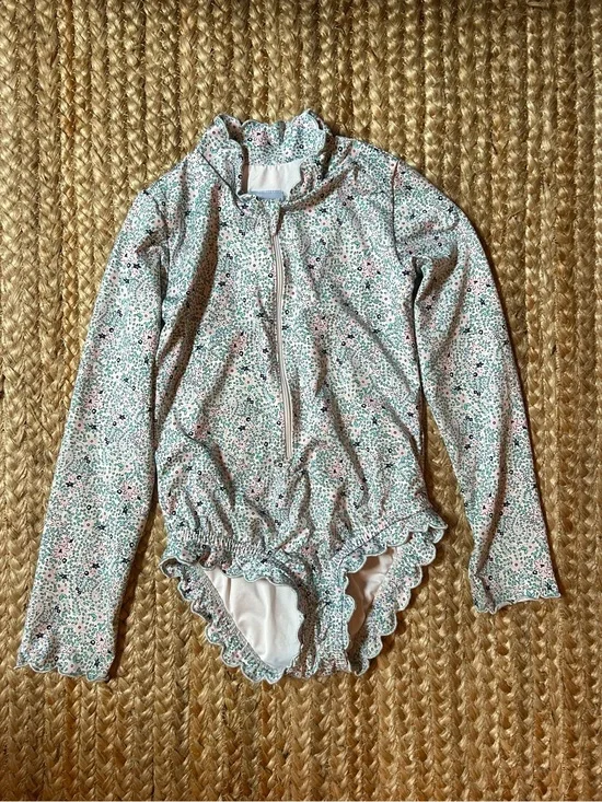 Bella Bliss Girls' Long Sleeve Floral Rash Guard Swimsuit, size 6