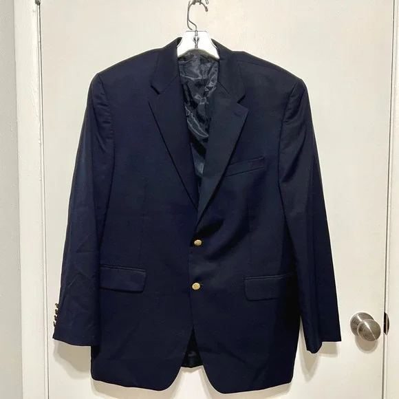Lauren‎ Ralph Lauren Mens Blazer Size 44L Navy 100% Wool Gold Buttons Classic