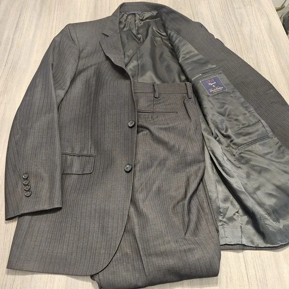 Brooks Brothers Lanificio‎ Fitzgerald Suit 40L Gray Stripe 34x31 Italian Wool