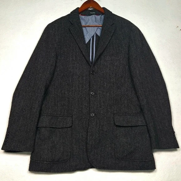 Vtg J.Crew Yorkshire‎ Tweed Herringbone Sport Coat Blazer Mens 42L Grey Ludlow
