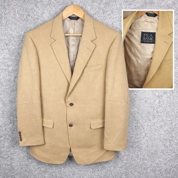 Jos A Bank Blazer Sports Coat Mens Size 43 L Tan 100% Camel Hair Pockets‎ Soft