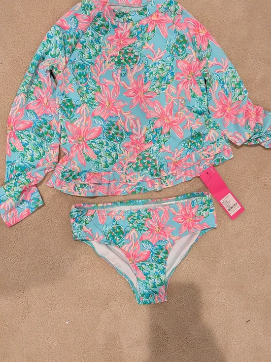 Lilly Pulitzer Floral Long-Sleeve Rashguard Set - Aqua & Pink