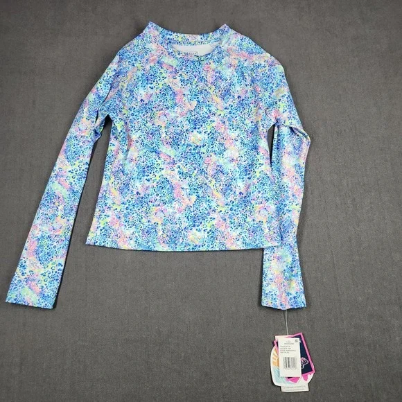 Andy & Evan Rash Guard Girls Size 16 Printed Shirt Long Sleeve SPF 50 Nwt‎ Blue