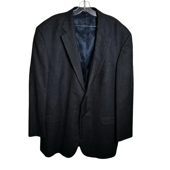 Vintage Baracuta 100% Wool Plaid Blazer Sport Coat Jacket Grey Blue Mens 48L‎