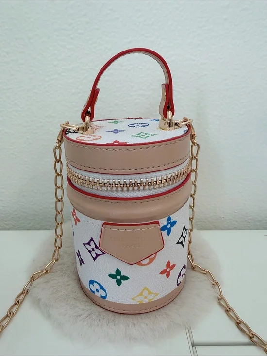 Mini White Multicolor Bucket Bag Charm Crossbody Coin Purse Card Holder