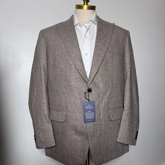 Bespoke Sport Coat Mens 44R Brown Herringbone Wool Two Button‎ Blazer