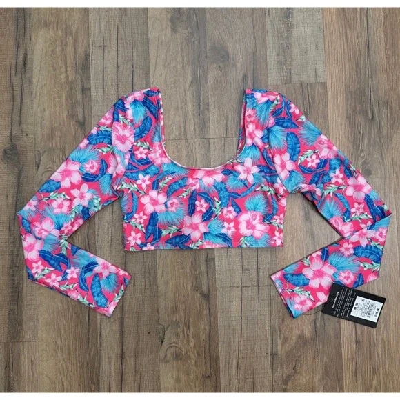 Art Class Girls Tropical Floral Rash Guard Swim‎ Crop Top UPF 50+ Size M 8 NWT
