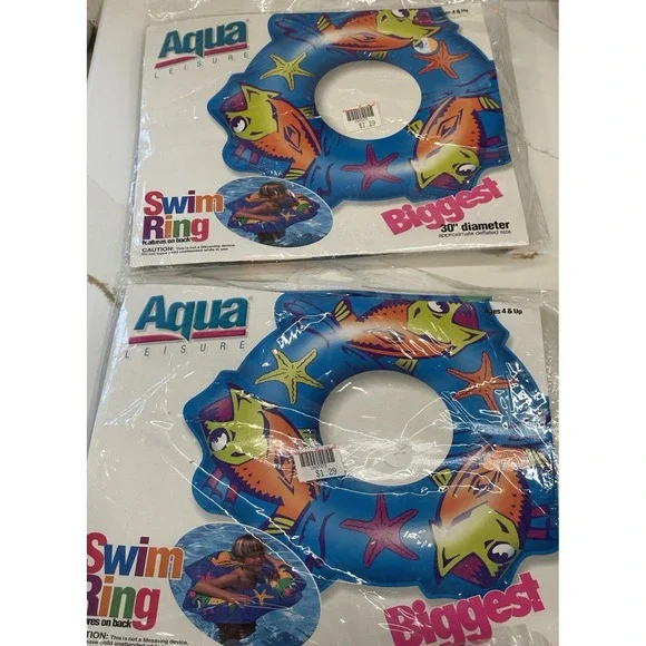 Lot of 2 Aqua Leisure Inflatable Swim Ring Float‎ Pool Water New Y2K 1990s Fish