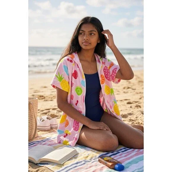 Tommy‎ Bahama Kids Hooded Terry Cloth Swim Beach Cover-Up L/XL 7-12 Towel Zip Up