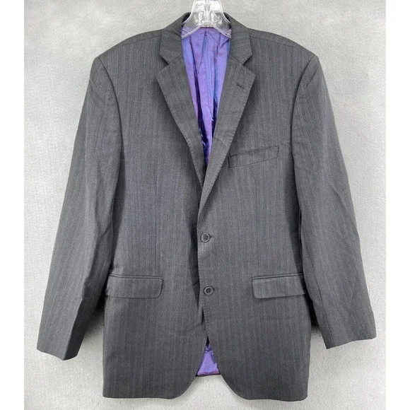 Ermenegildo Zegna Blazer Jacket Mens Sz 42L Gray‎ Wool Silk Stripe 2 Button