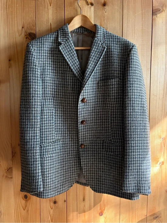 HARRIS TWEED Vintage Houndstooth Scotland Wool Sport Coat Jacket Blazer 40R
