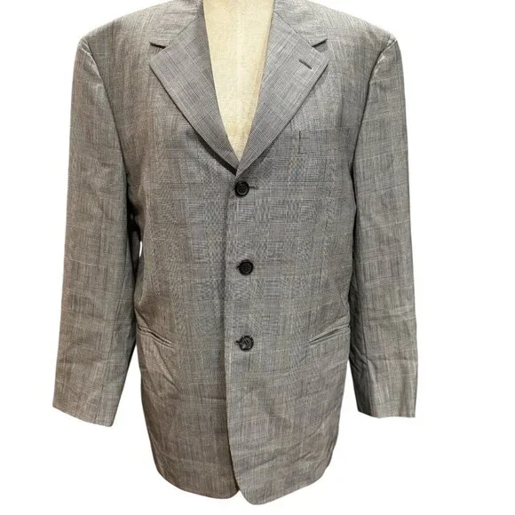 Prada Mens Plaid Blazer Jacket Gray Lightweight Tailored Luxury Size 40R
