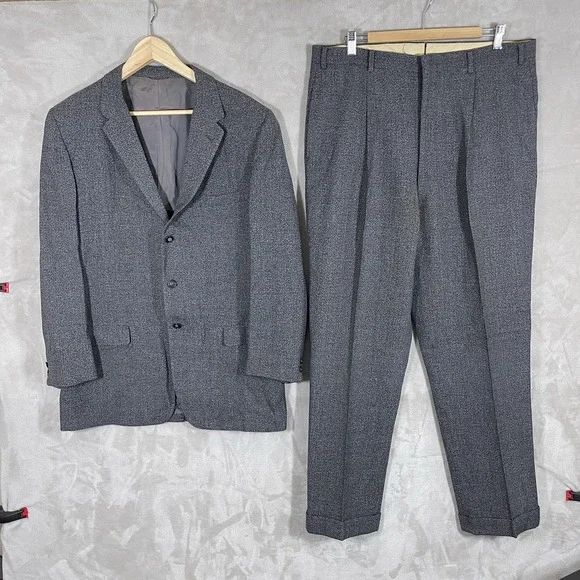 Vintage 1950s Gabardine Suit Mens 46 36x32 Fleck Rockabilly Atomic USA Pleated