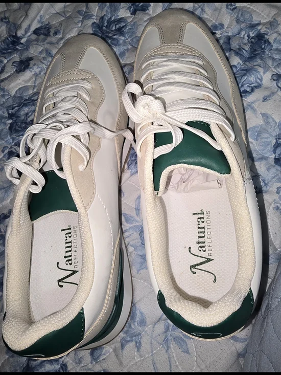 Natural Reflections White & Green Athletic Sneakers