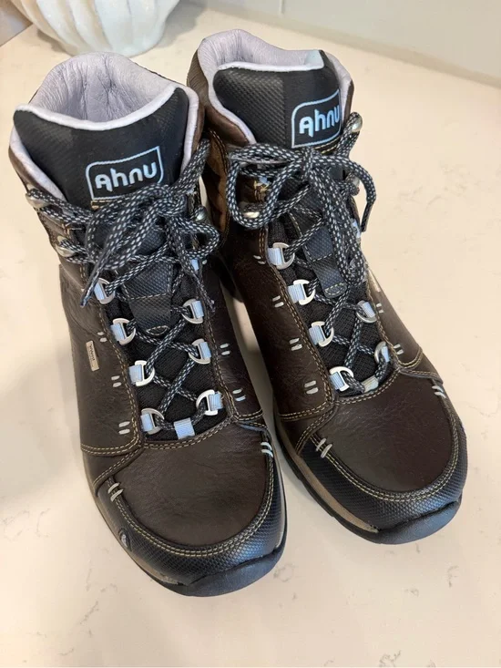 Ahnu Brown and Tan Leather Waterproof Hiking Boots