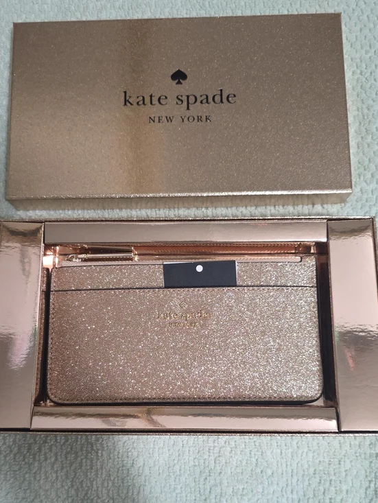 Kate Spade New York rose gold glitter cardholder clutch
