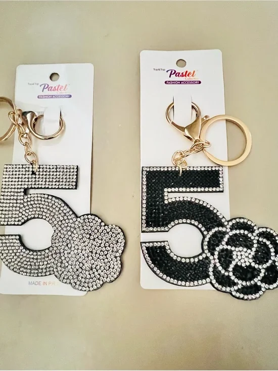 Pastel Fashion Accessories Black & Silver Number 5 Rhinestone Keychain