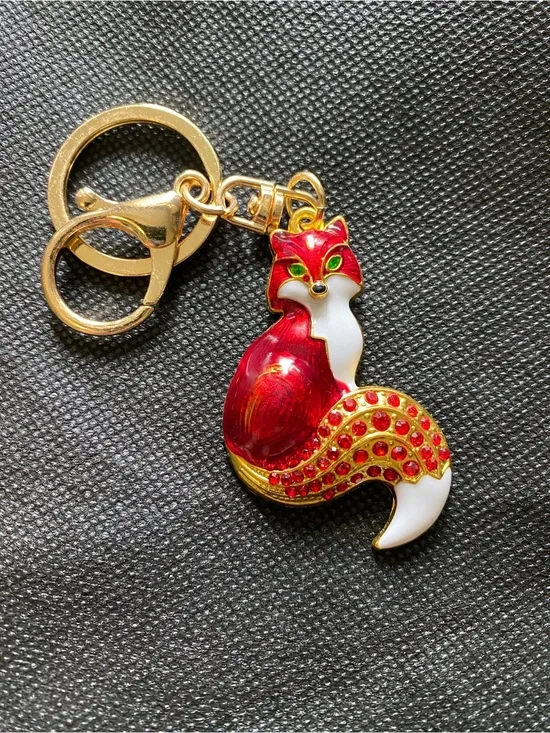 Red & White Fox Keychain/ Bag Charm with Gold Accents