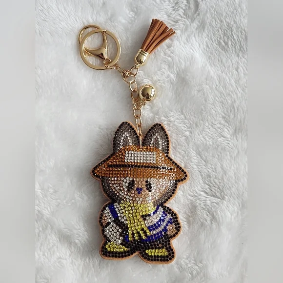 Cute Rhinestone Labubu Keychain with Tassel Bag Charm
