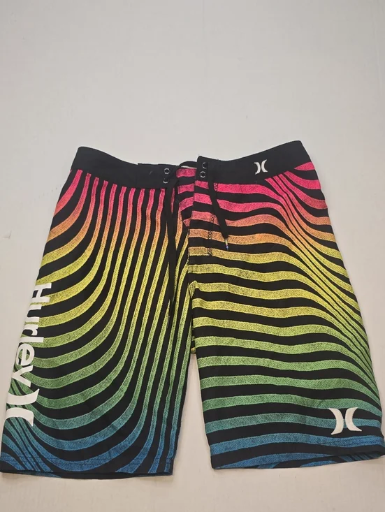 Hurley Boys Black Rainbow Wave Swim Trunks Sz 18