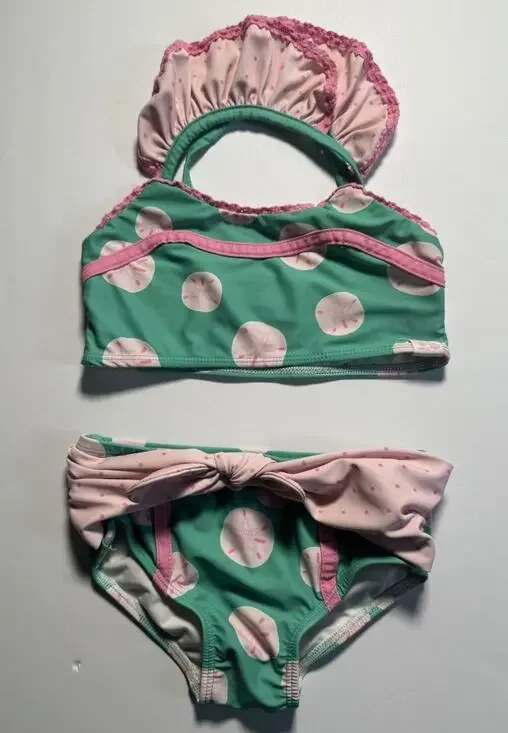 SweetHoney Girls 2 Piece Bikini Swimsuit 4T Mint Pink Sand Dollar Bow Ruffle
