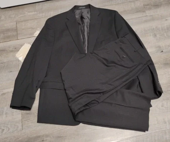 Calvin Klein 44R Gray Check wool Mens Blazer Suit Jacket Sport Coat pant 38x29