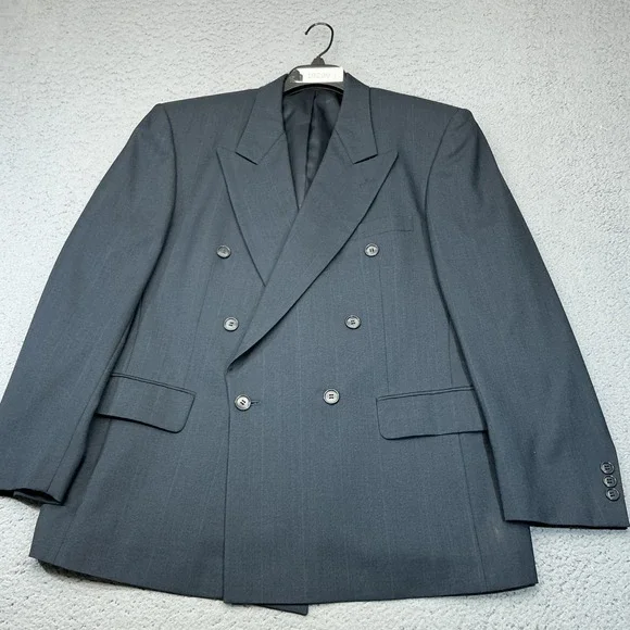 Vintage Pierre Balmain Blazer Mens 42 Short Gray Pinstripe Double Breasted Wool