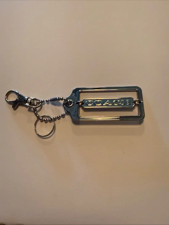 COACH 3” Hang Tag Fob Bag Charm Silver Metal With Key Ring And Claw