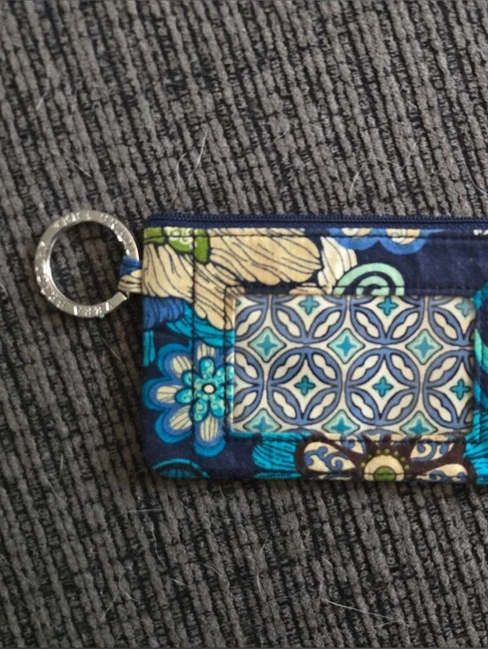 Quilted Floral Vera Bradley Zip ID Wristlet - Navy, Teal, Cream