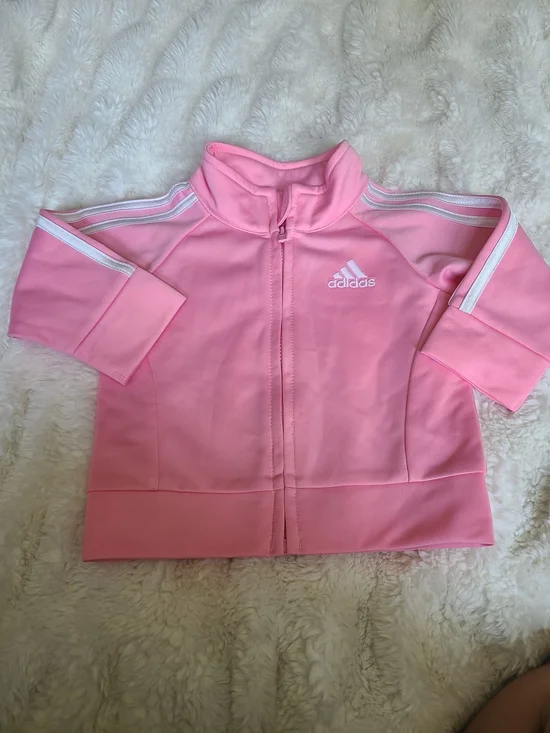 adidas Pink Kids Zip Swim Jacket with White Stripes Size 3M