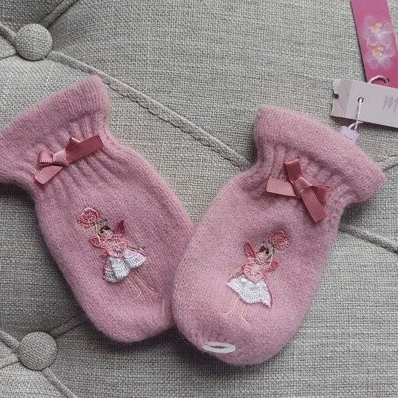 Monsoon Mittens bow embroidery fairy princess - pink - size toddler 1-3 yrs