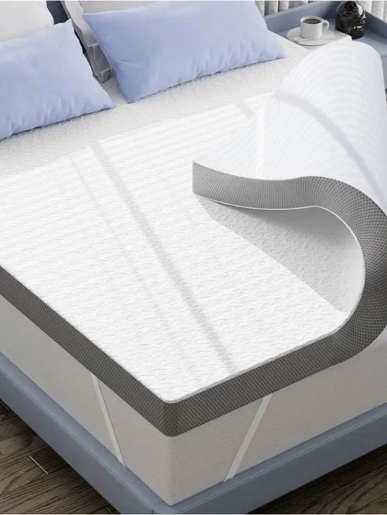 Premium White Mattress Topper with Grey Trim - Cooling Comfort