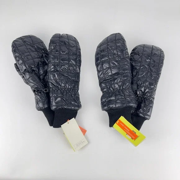 Pair of‎ 2 All in Motion Puffer Mittens Gloves Kids Size 8-14 Black Faux Leather