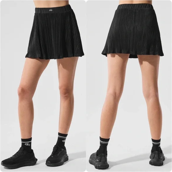 NWT ✨ Alo‎ Yoga Micro Plisse Tennis Skirt Black Size X-Small