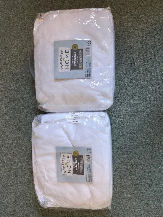 Lot of 2 Complete Home Queen Protective Mattress Covers White Quilted New
