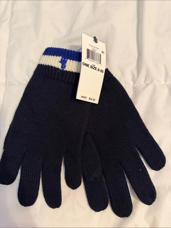 Polo by Ralph Lauren Navy Mittens with Blue & White Cuff