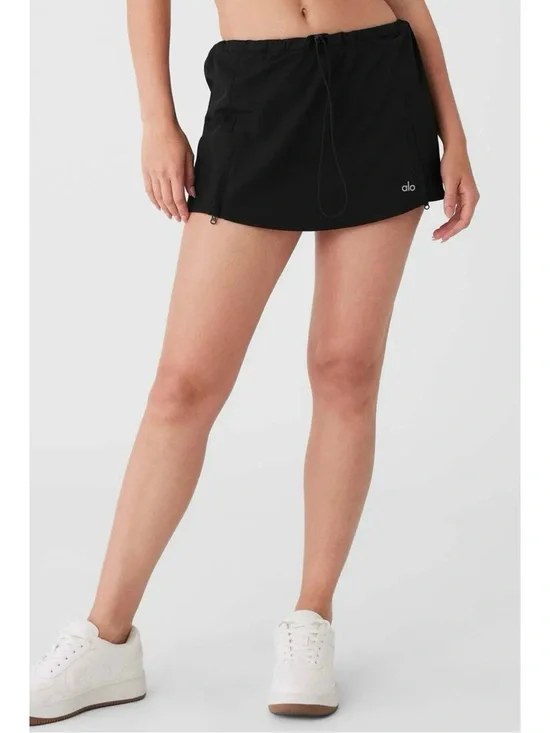Alo Yoga In The Lead Skirt Mini Skort Adjustable Waistband Athleisure Black