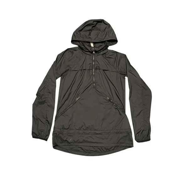 Lululemon Black Half Zip Hooded Windbreaker Jacket Mesh Vented Womens‎ Size 6