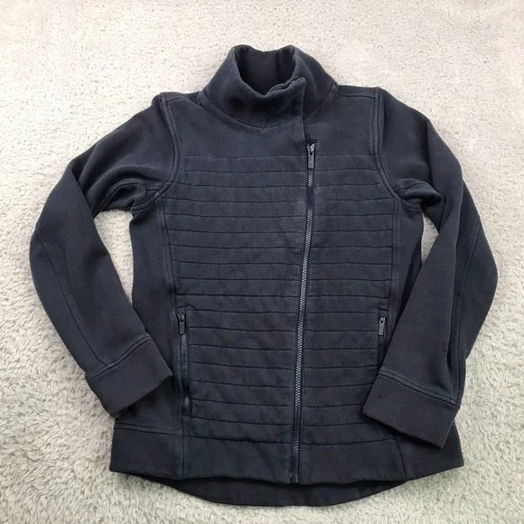 Lululemon Fleece Be True Jacket Womens 4 Navy Quilted Moto Full Zip Sweater