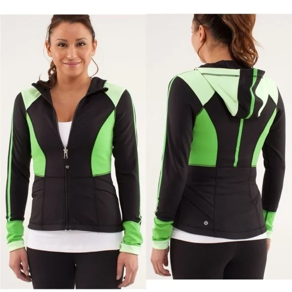 Lululemon Athletica Black and Green Ski Jacket with Color Blocking