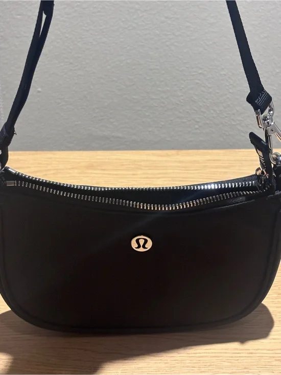 lululemon athletica Black Shoulder Bag with Silver Logo