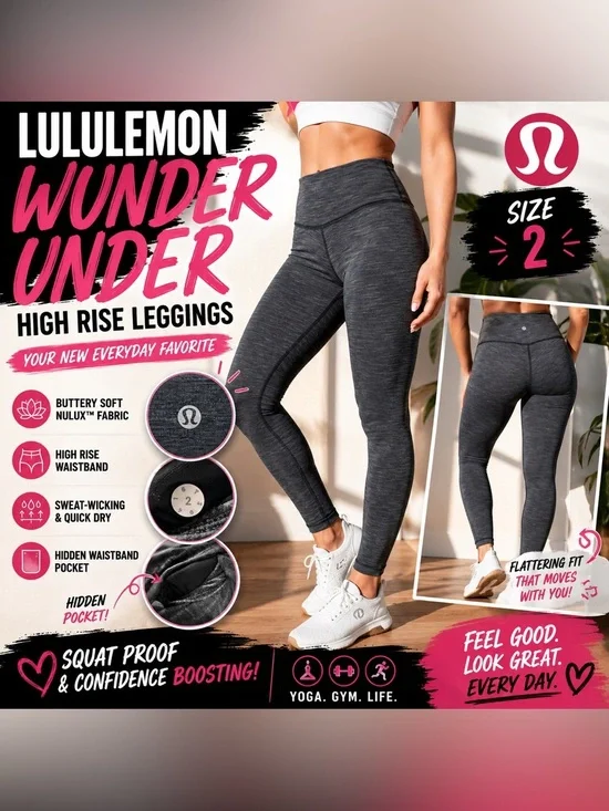 Lululemon Wunder Under High Rise Heathered Gray Leggings Size 2
