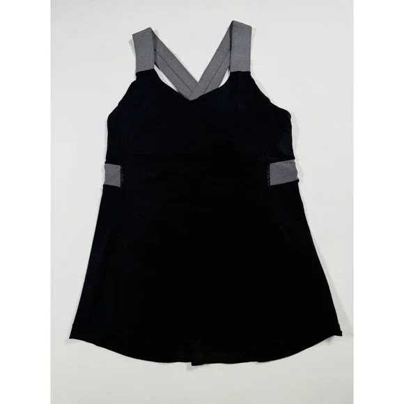 Lululemon Cross Back Tank Black Grey Workout Top Size 6