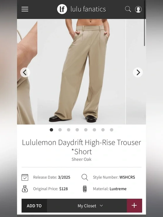 JY26 Lululemon Daydrift High Rise Trouser