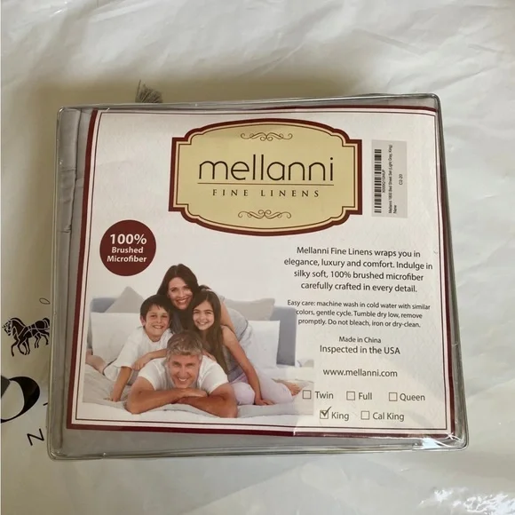 New Mellanni 1800 Brushed Microfiber King Bed Sheet Set, 4 Piece - Light Grey