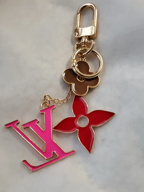 Lv Pink and Red LV Logo & Flower Key Holder with Gold Hardware