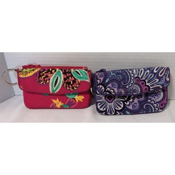 VERA BRADLEY KEYCHAIN ID CARD HOLDER Lot of 2 PURPLE and RED