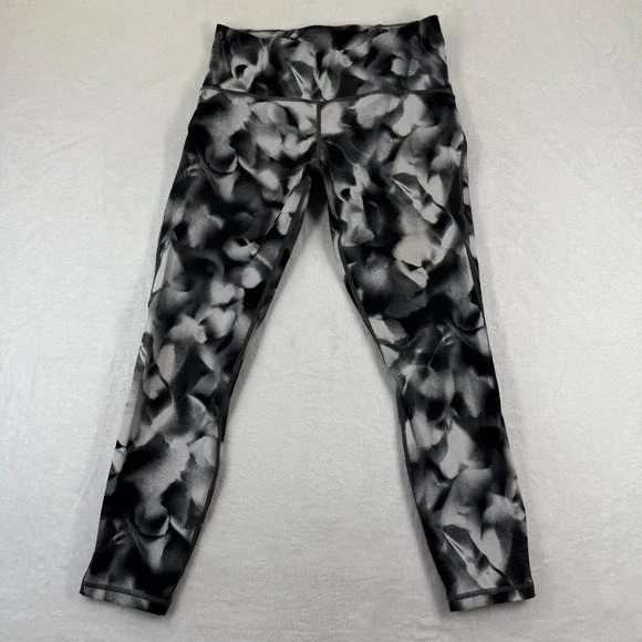 Lululemon High Rise Mesh Panel Leggings Abstract‎ Black White Grey Size 10