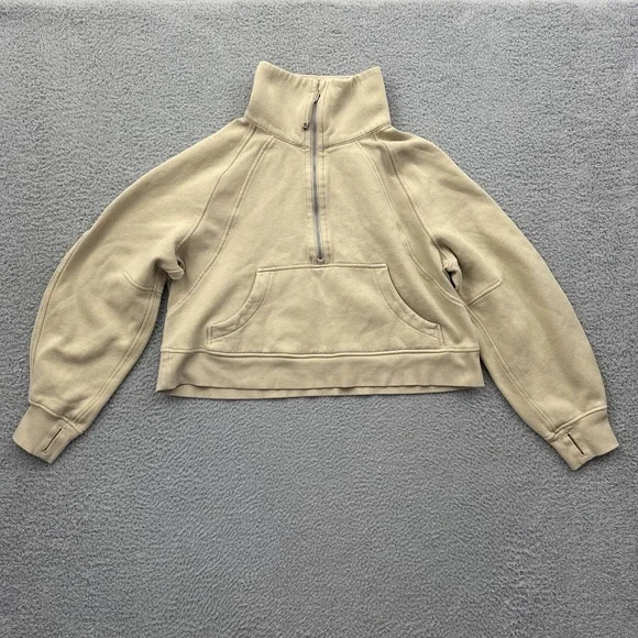 Lululemon Scuba Oversized Funnel Neck Half Zip Sweatshirt Trench Tan Women's M/L