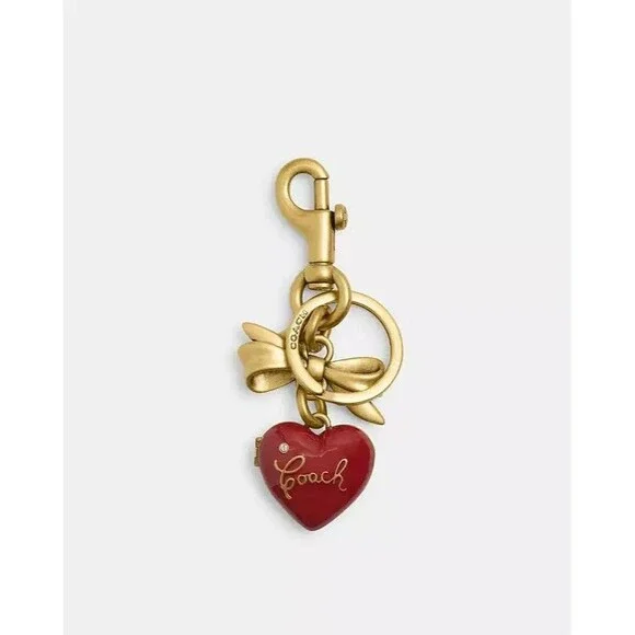 Coach CZ276 Bow Heart Locket Bag Charm-Brass/Ruby